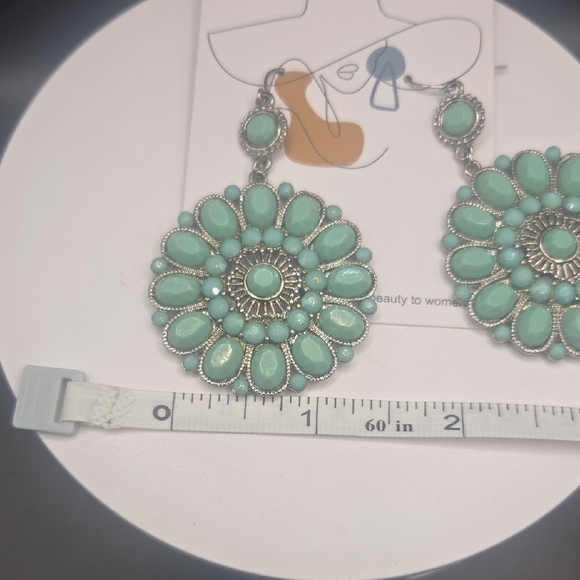 Elegant Silver and Turquoise Floral Earrings - Picture 5 of 5